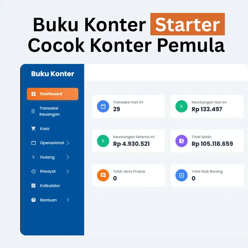 Buku Konter Starter - 1X Beli, Online, Akses dari HP, Tab Laptop cocok Konter Pemula (untuk 1 Toko)