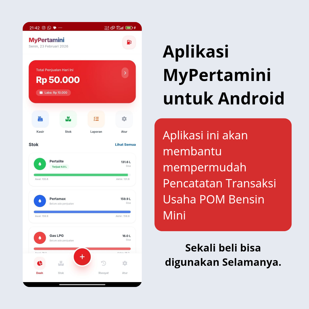 Aplikasi Android MyPertamini (Pembukuan POM Mini & Bensin Eceran)