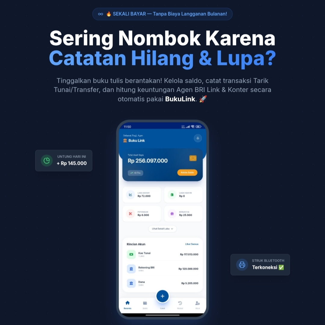 Pembukuan Konter & Mini ATM Offline untuk HP Android (Fitur Lengkap, Sekali Beli, Permanen)